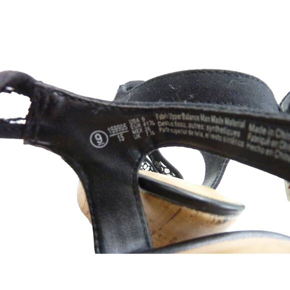 American Eagle Black Lace Sling Back Cork Wedge Sandal - Size 9, Women's Shoes - Picture 4 of 5